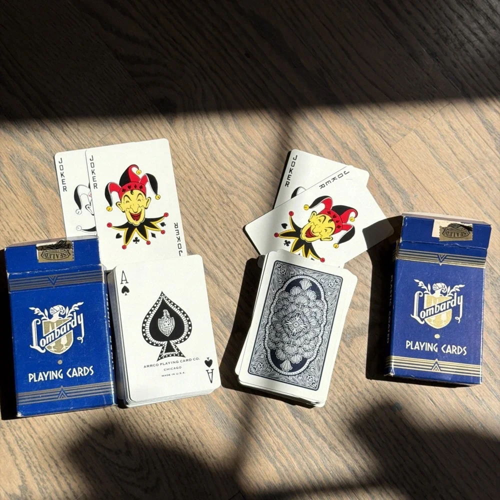 Vtg Playing Cards 2 Decks Lombardy Plastic Coated Blue Complete Arrco ITALY